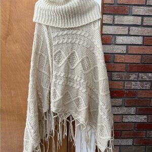 David and Young Cream Knit Turtleneck Poncho